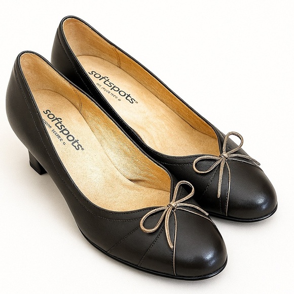 Softspots Brown Leather Heels 8.5W | Classic Round Toe Comfort Pumps - Picture 1 of 6